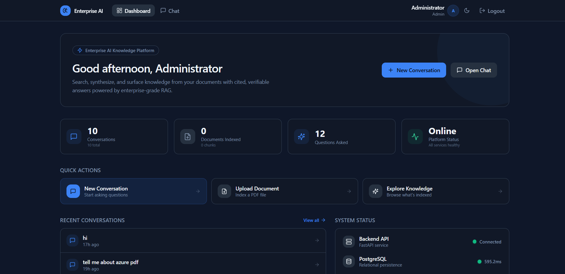 Enterprise AI Knowledge Platform dashboard