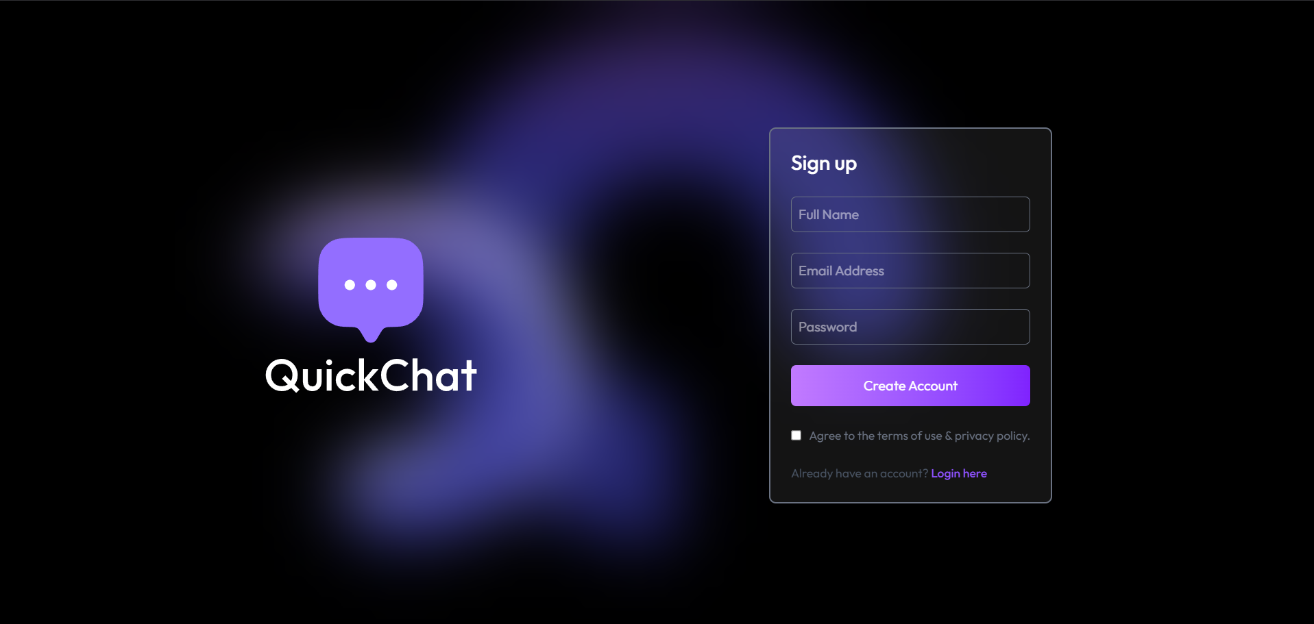 Real-Time Chat Application signup page